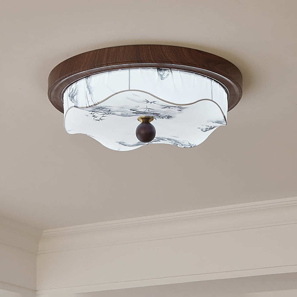 Plafonnier En Bois Et Tissu Avec LED Intégrée