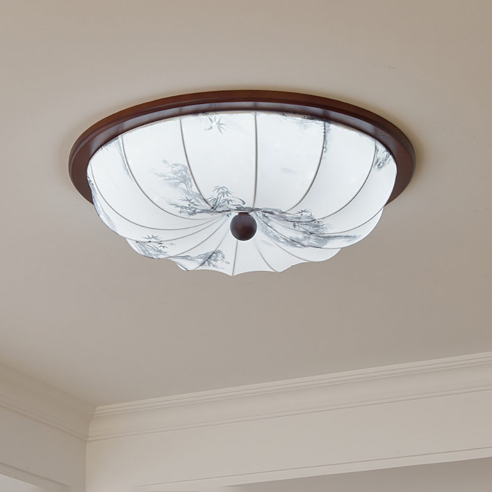 Plafonnier En Bois Et Tissu Avec LED Intégrée