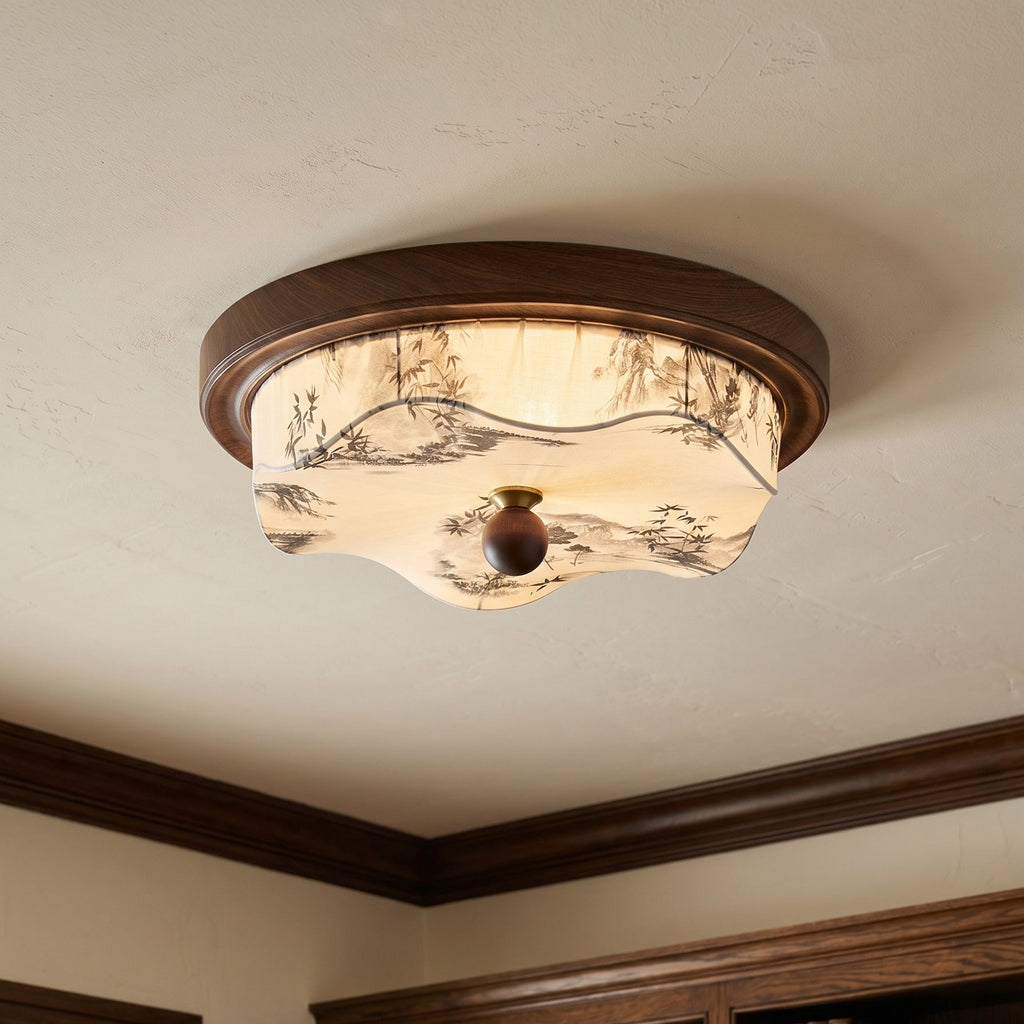 Plafonnier En Bois Et Tissu Avec LED Intégrée