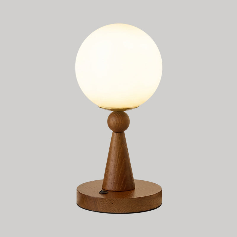 Lampe de Table en Bois et Verre avec Abat-Jour Sphérique