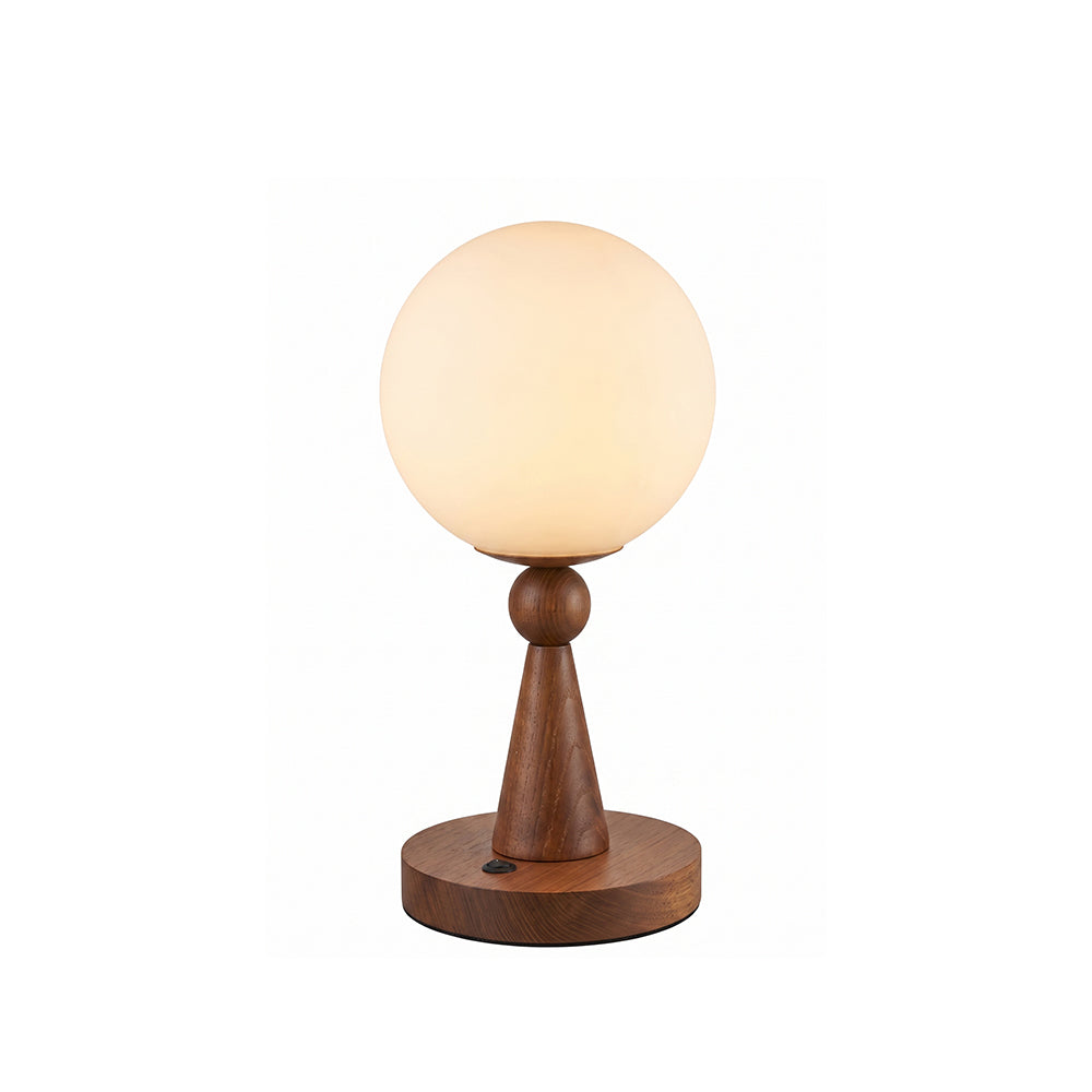 Lampe de Table en Bois et Verre avec Abat-Jour Sphérique