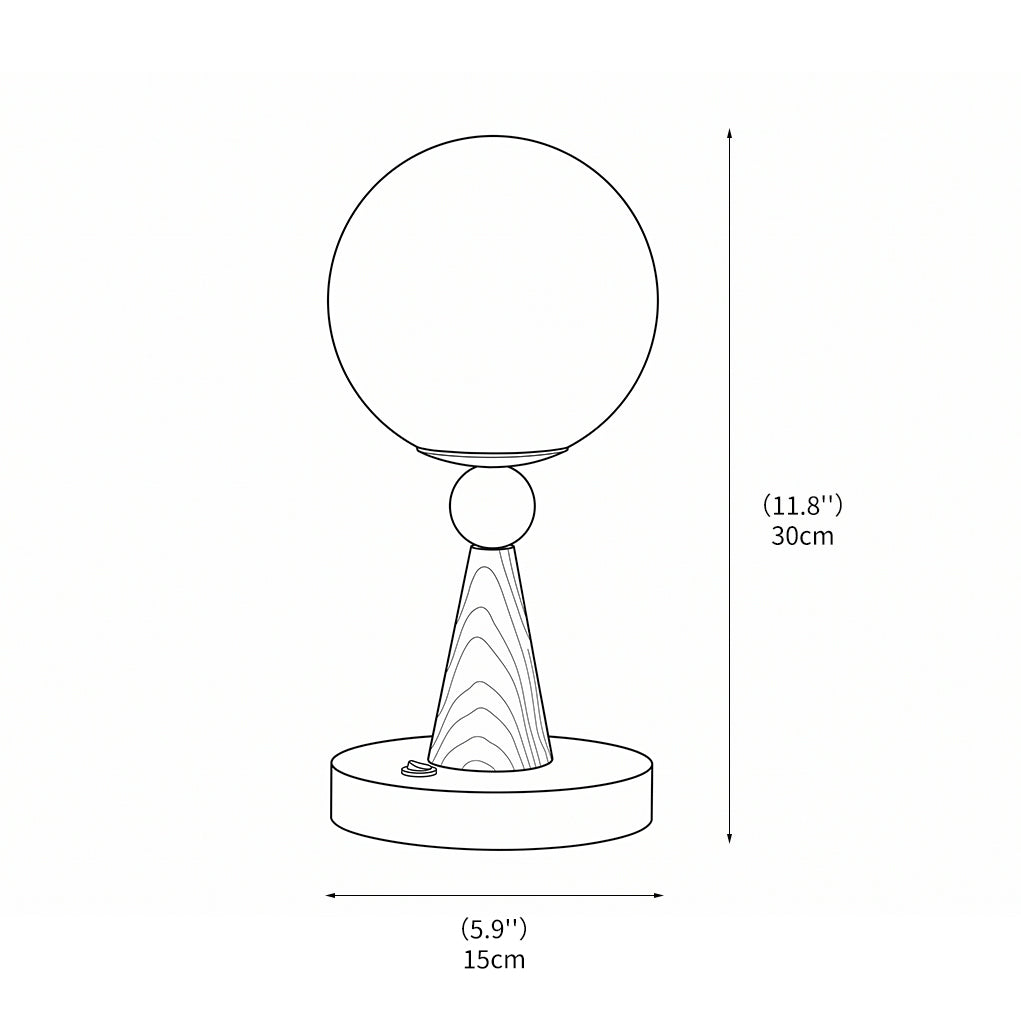 Lampe de Table en Bois et Verre avec Abat-Jour Sphérique