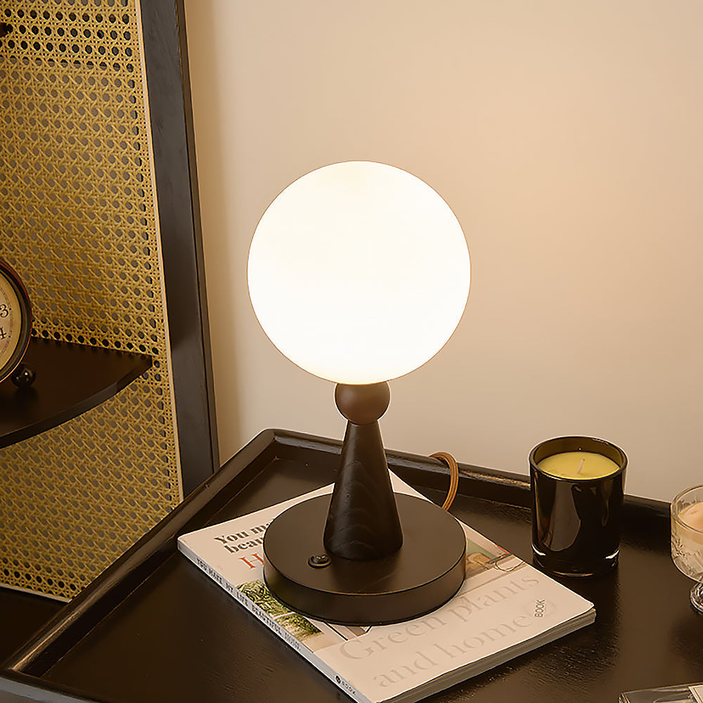 Lampe de Table en Bois et Verre avec Abat-Jour Sphérique