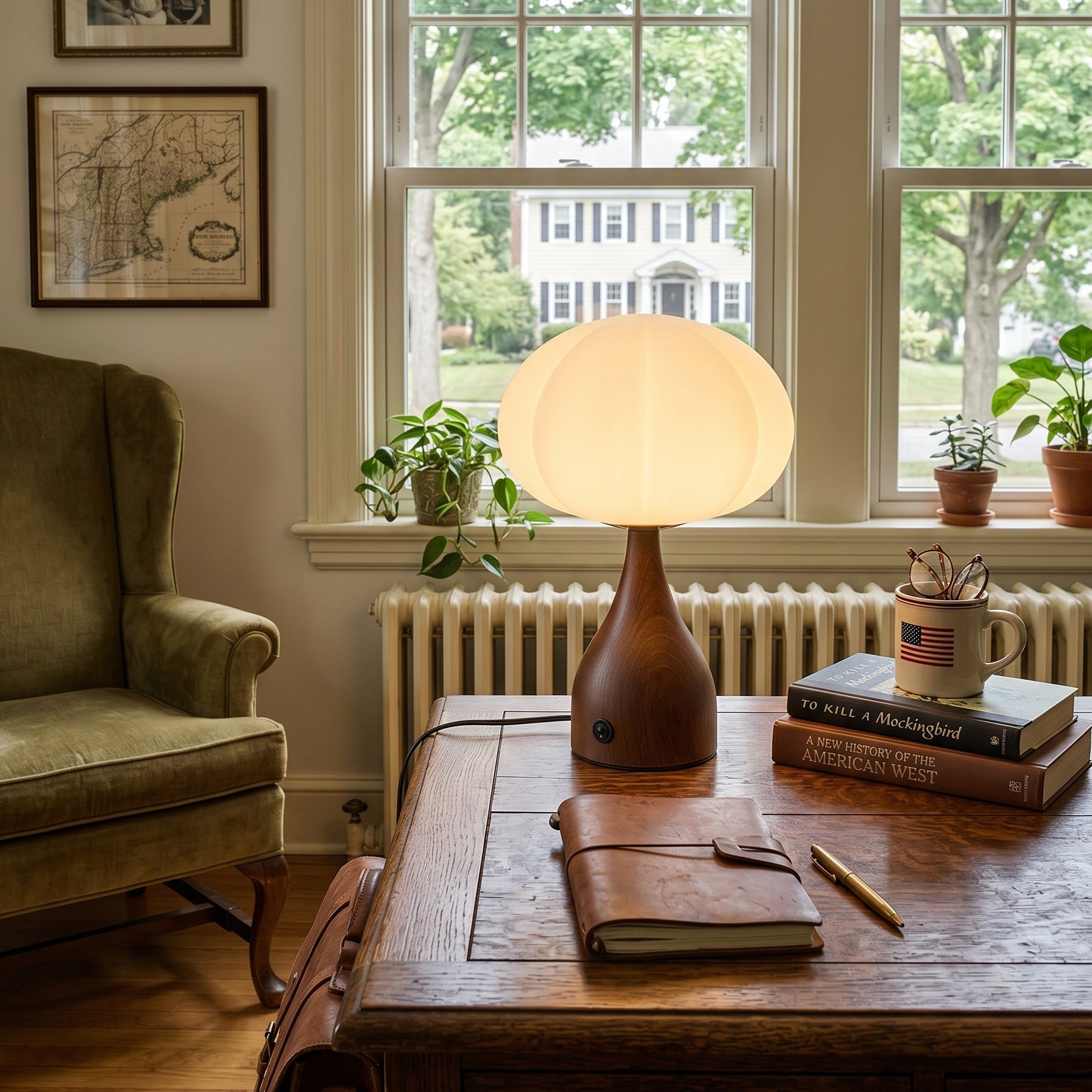 Lampe de Table Avec Verre Rippé Et Base Couleur Noyer