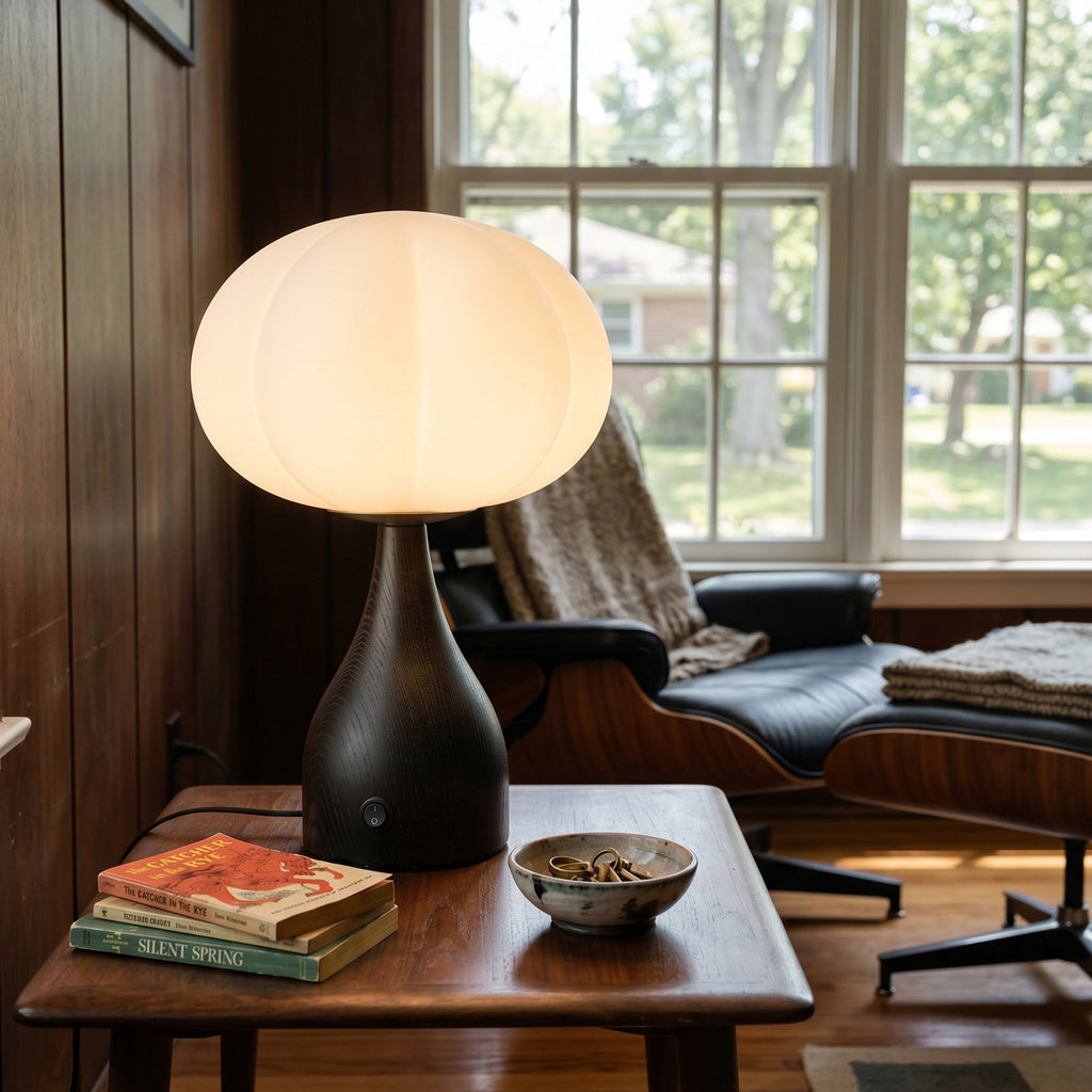 Lampe de Table Avec Verre Rippé Et Base Couleur Noyer