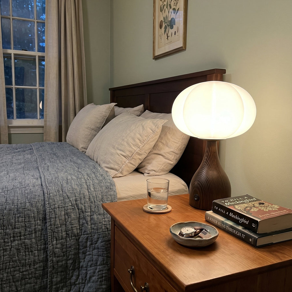 Lampe de Table Avec Verre Rippé Et Base Couleur Noyer
