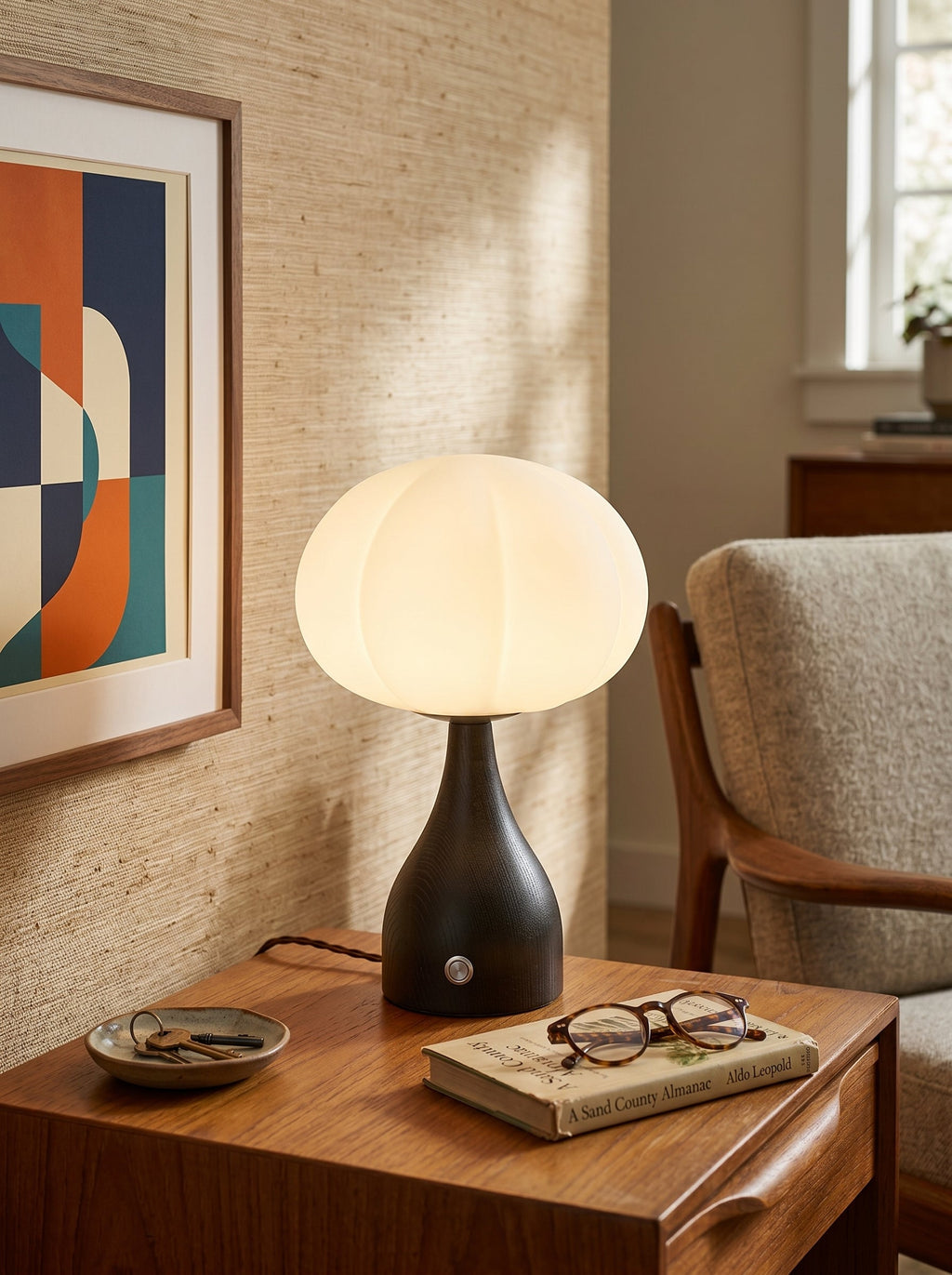 Lampe de Table Avec Verre Rippé Et Base Couleur Noyer