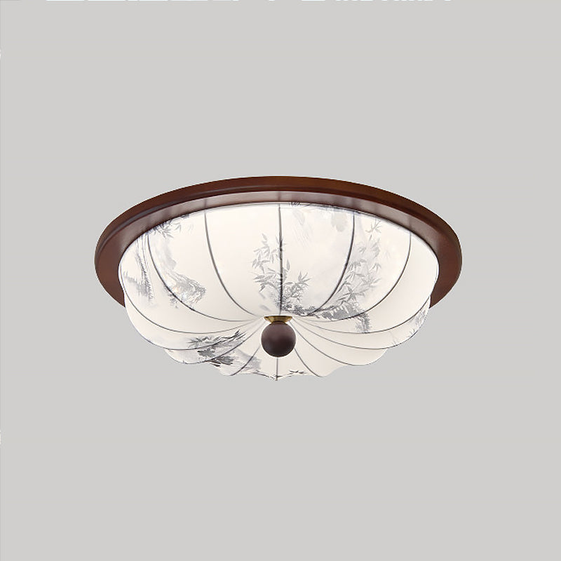 Plafonnier avec Abat-jour en Tissu et Détails en Bois