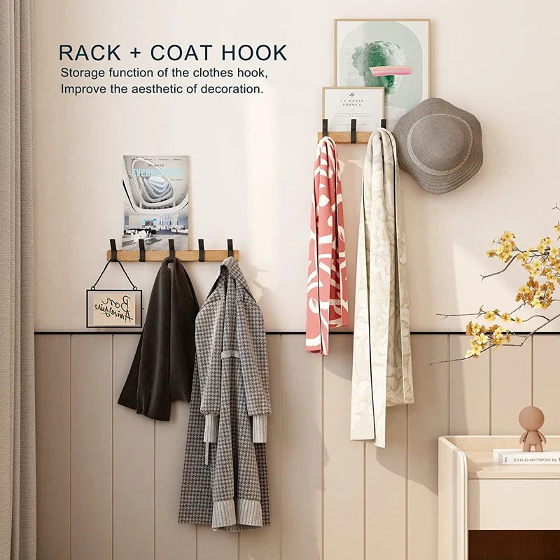 Skanto | Garderobe murale avec crochets amovibles – Design scandinave en bois et métal