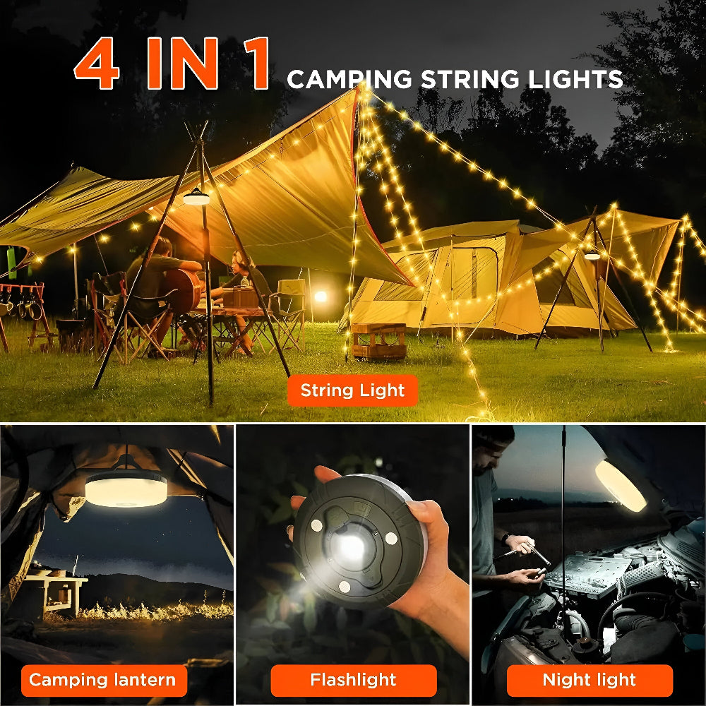 Lampe de Camping Multifonctionnelle : Lampe LED 4-en-1, guirlande lumineuse et powerbank pour les aventures en plein air