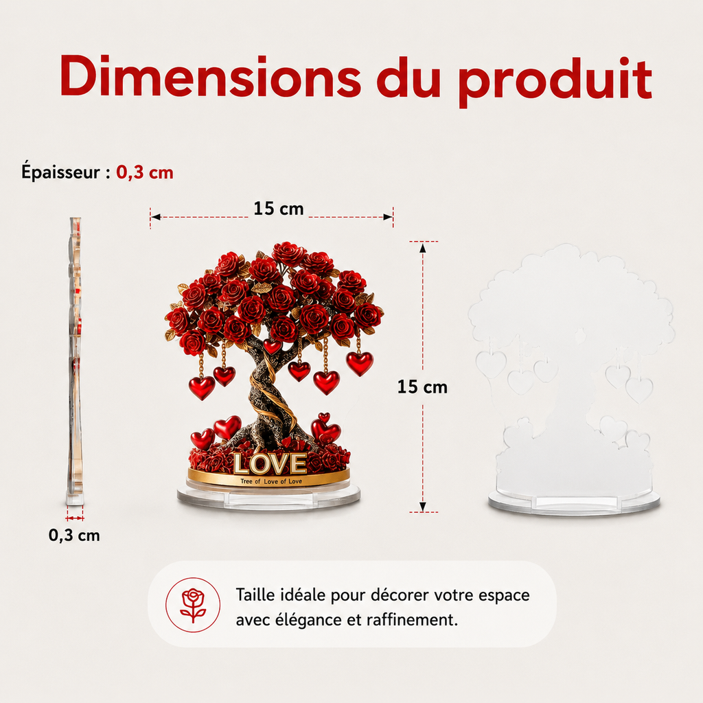 NOBLEHEART GEM – Élégant arbre de roses en cristal en forme de cœur avec base dorée