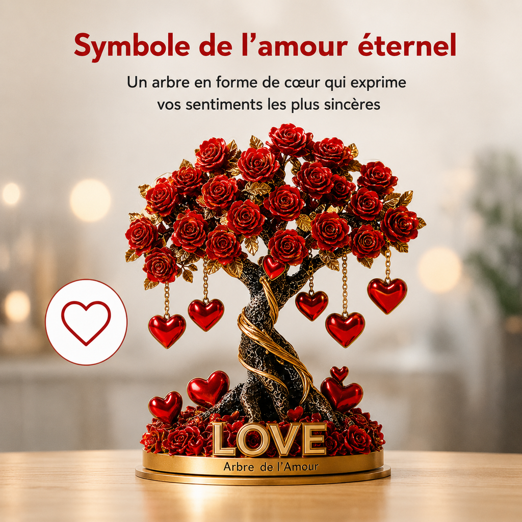 NOBLEHEART GEM – Élégant arbre de roses en cristal en forme de cœur avec base dorée