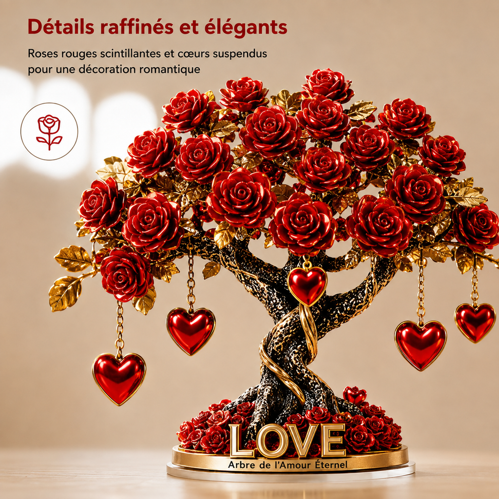 NOBLEHEART GEM – Élégant arbre de roses en cristal en forme de cœur avec base dorée