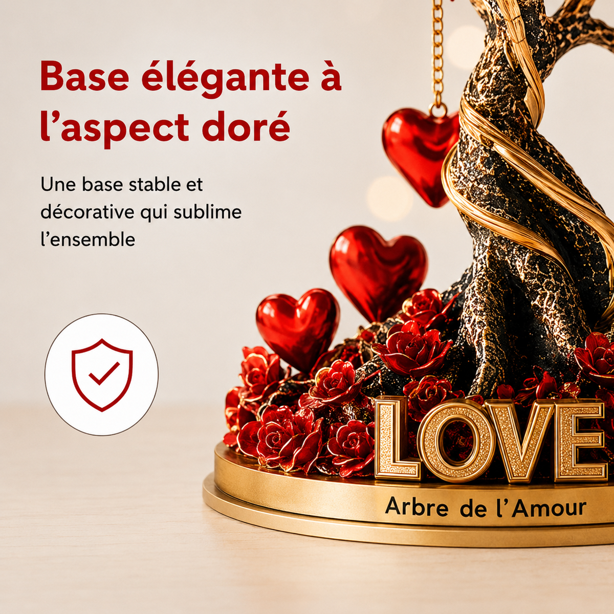 NOBLEHEART GEM – Élégant arbre de roses en cristal en forme de cœur avec base dorée