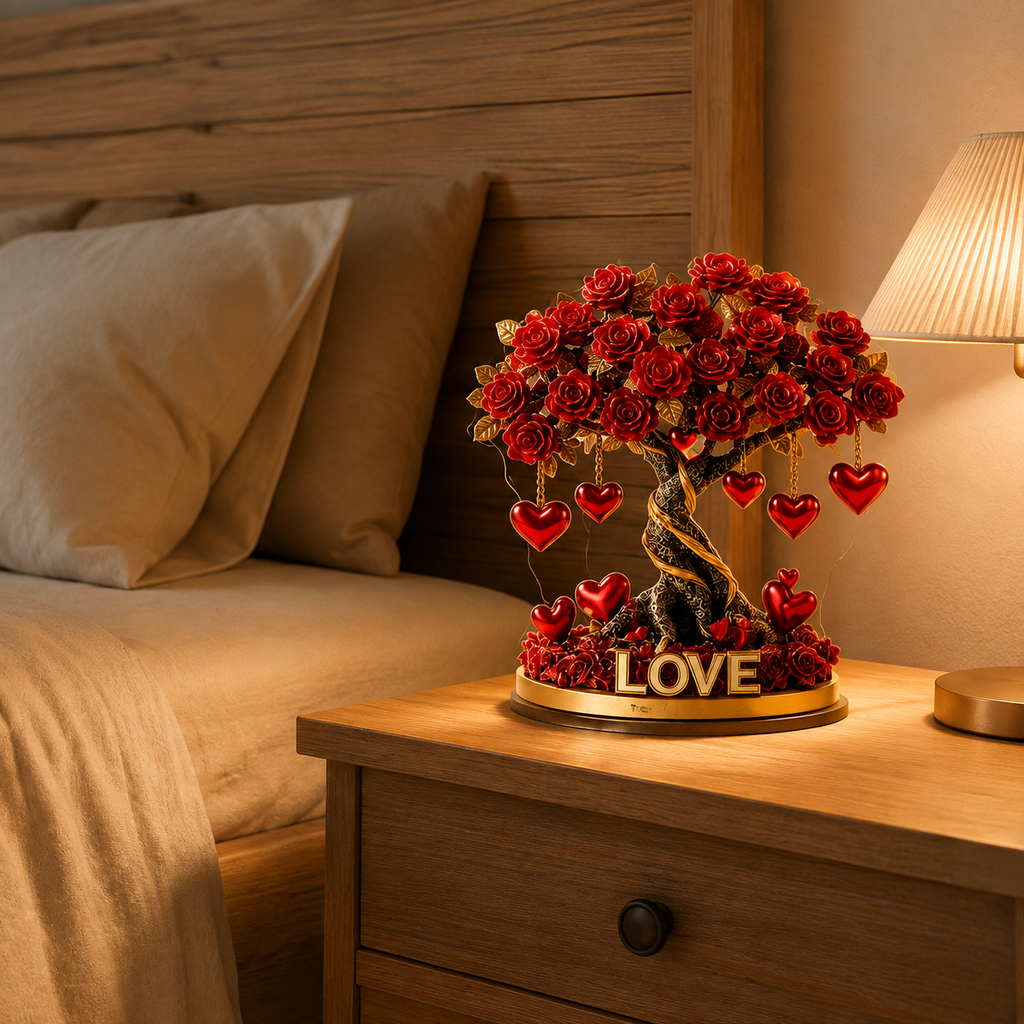 NOBLEHEART GEM – Élégant arbre de roses en cristal en forme de cœur avec base dorée