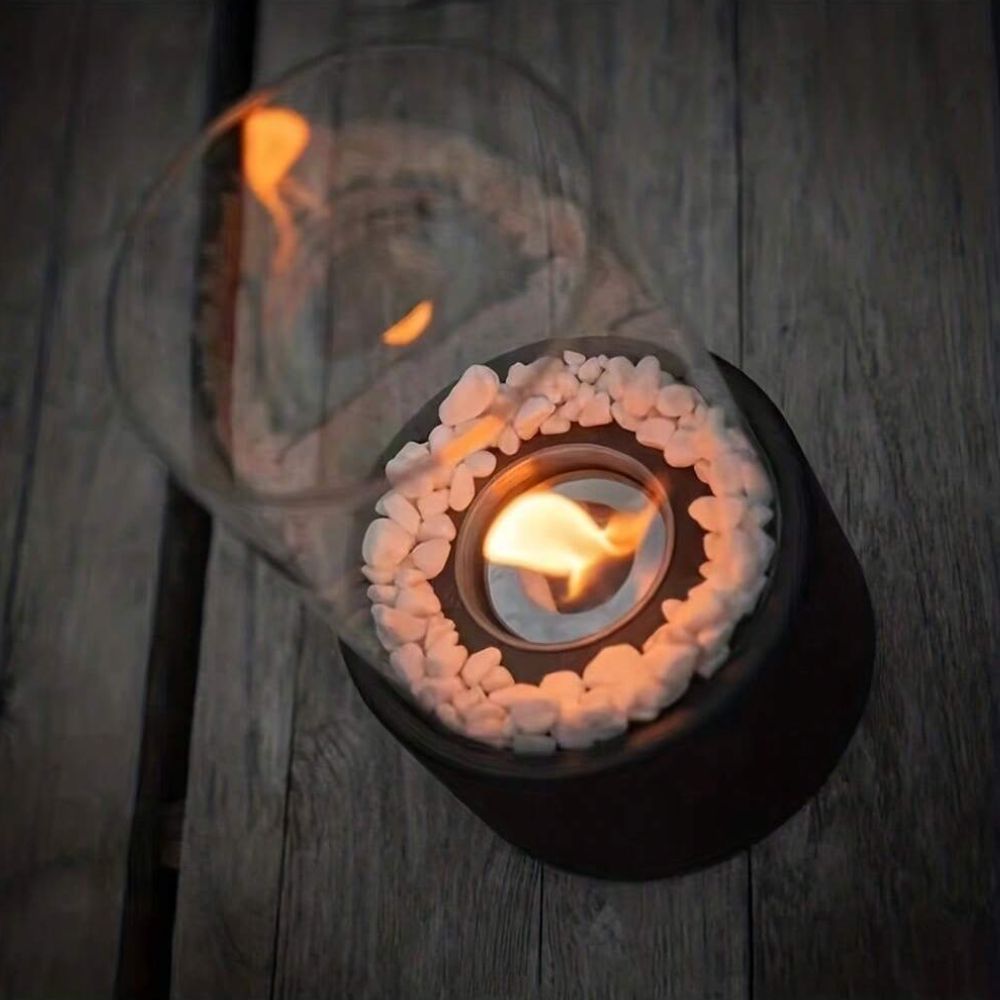 AeviaFlame – Lampe à huile élégante en verre avec cadre en métal pour un éclairage d'ambiance intemporel