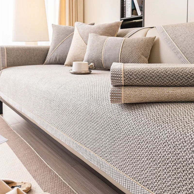 NATURWEFT – Couverture en coton et lin pour canapé, protection des meubles et confort au quotidien