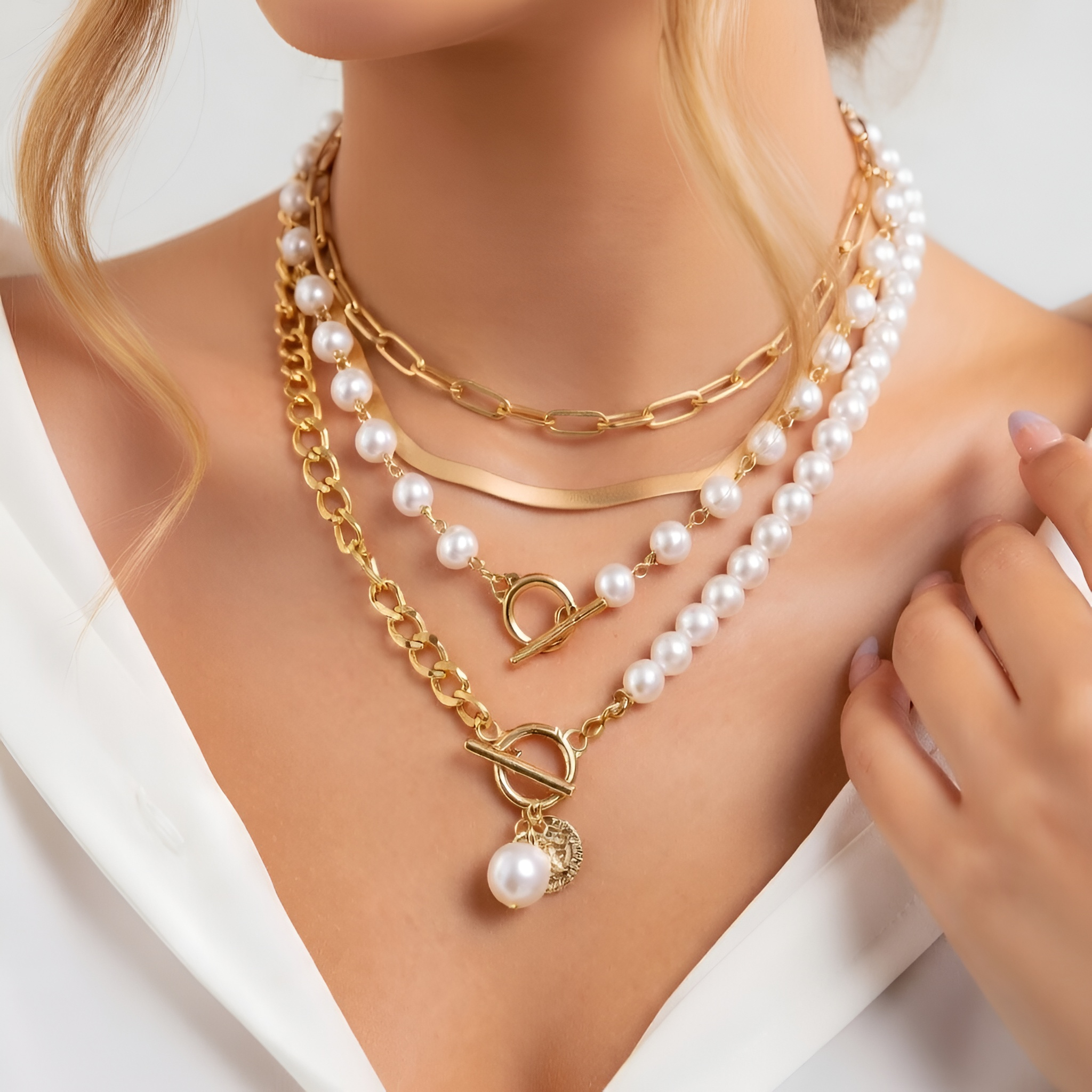 Frances - Ensemble de colliers ras-du-cou en perles