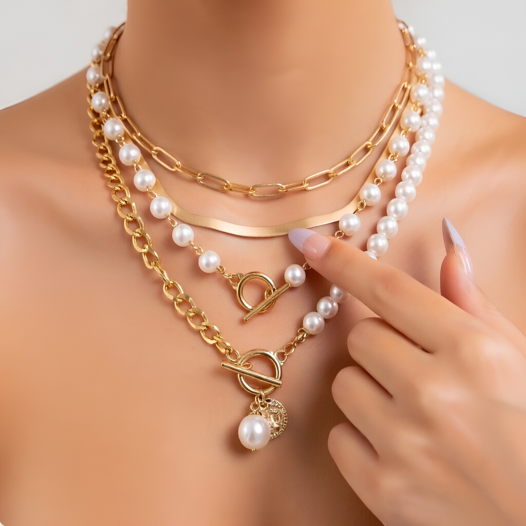 Frances - Ensemble de colliers ras-du-cou en perles