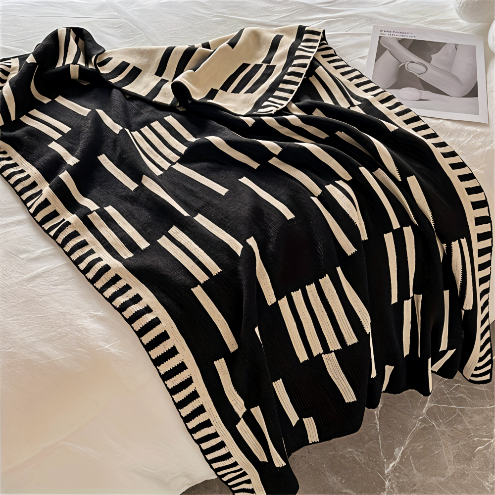 Plaid tricoté en acrylique noir et beige pour canapé et lit