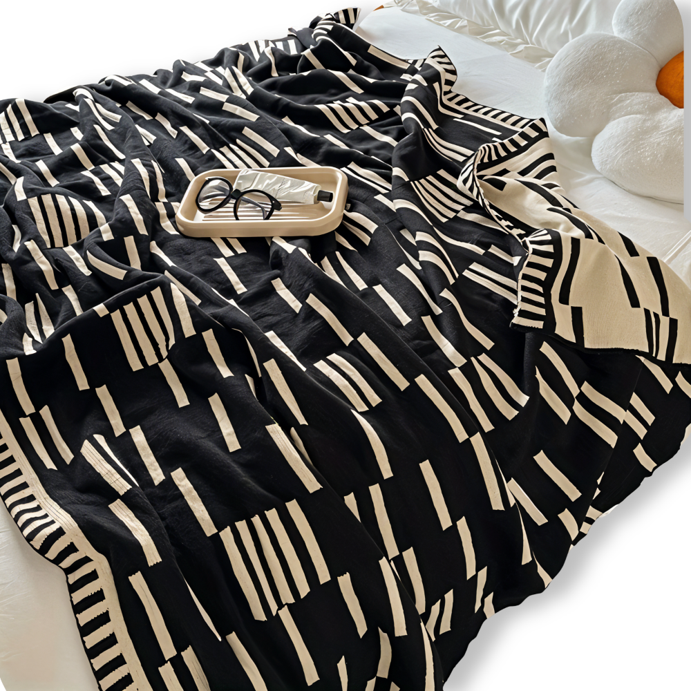 Plaid tricoté en acrylique noir et beige pour canapé et lit
