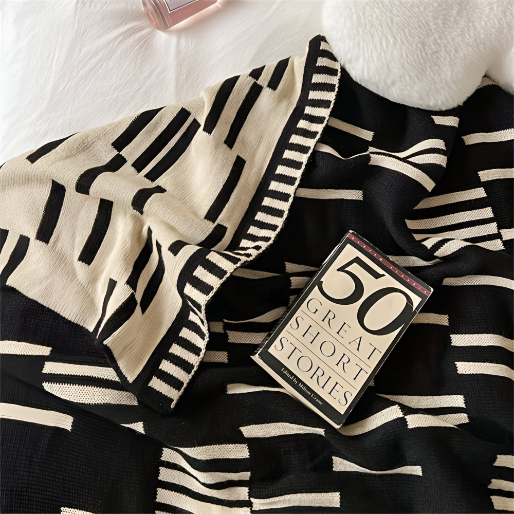 Plaid tricoté en acrylique noir et beige pour canapé et lit