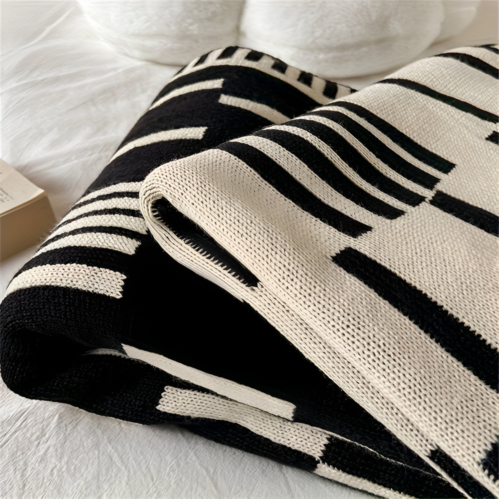 Plaid tricoté en acrylique noir et beige pour canapé et lit