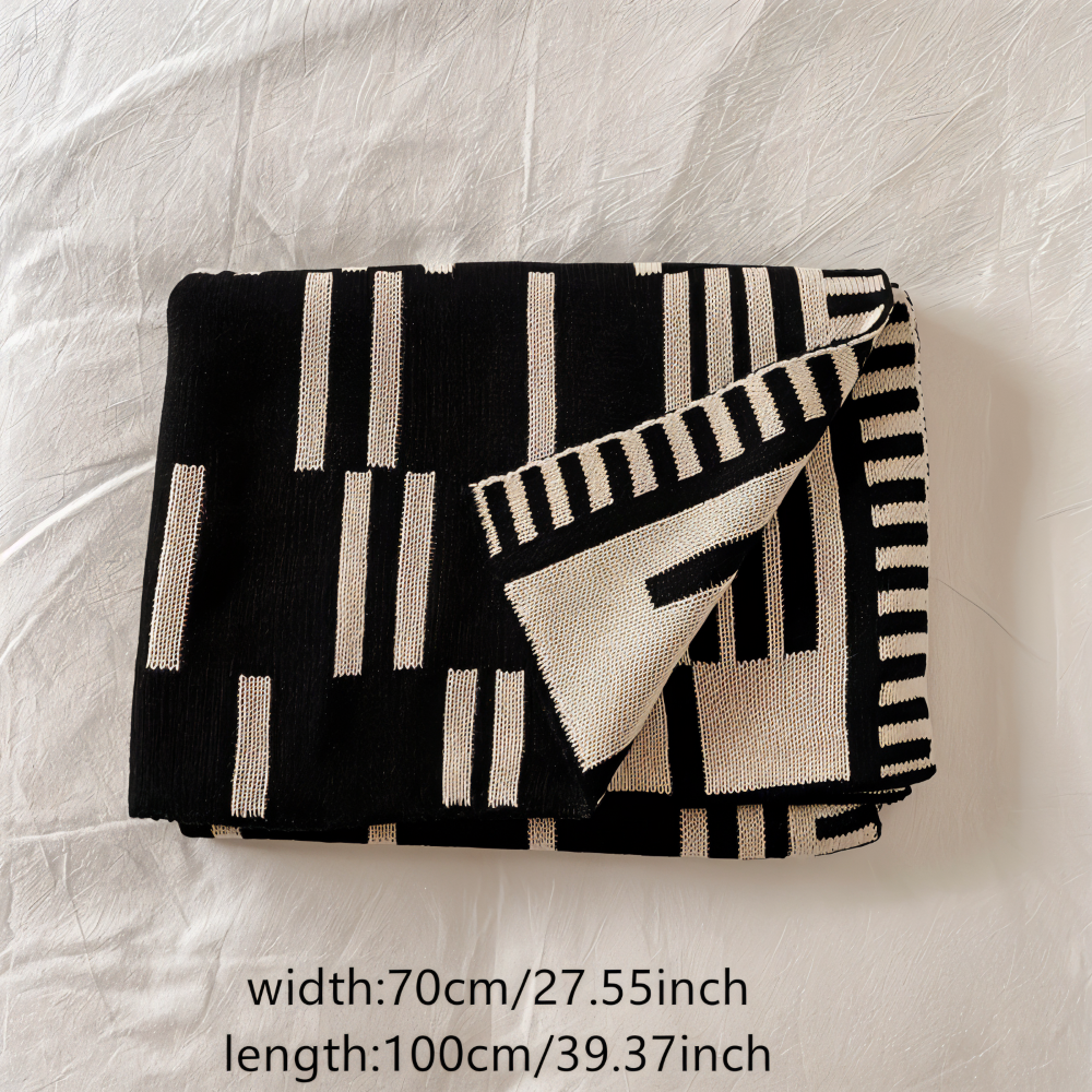 Plaid tricoté en acrylique noir et beige pour canapé et lit