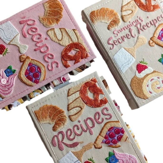 Carnet de recettes | Livre de recettes fait main | Couverture en tissu brodé | RecetteCœur