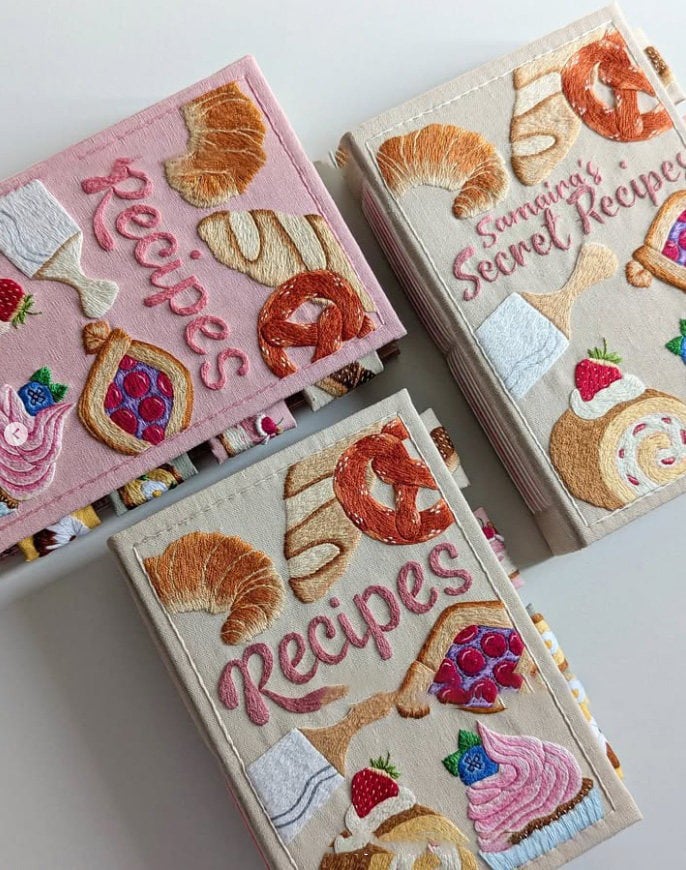 Carnet de recettes | Livre de recettes fait main | Couverture en tissu brodé | RecetteCœur
