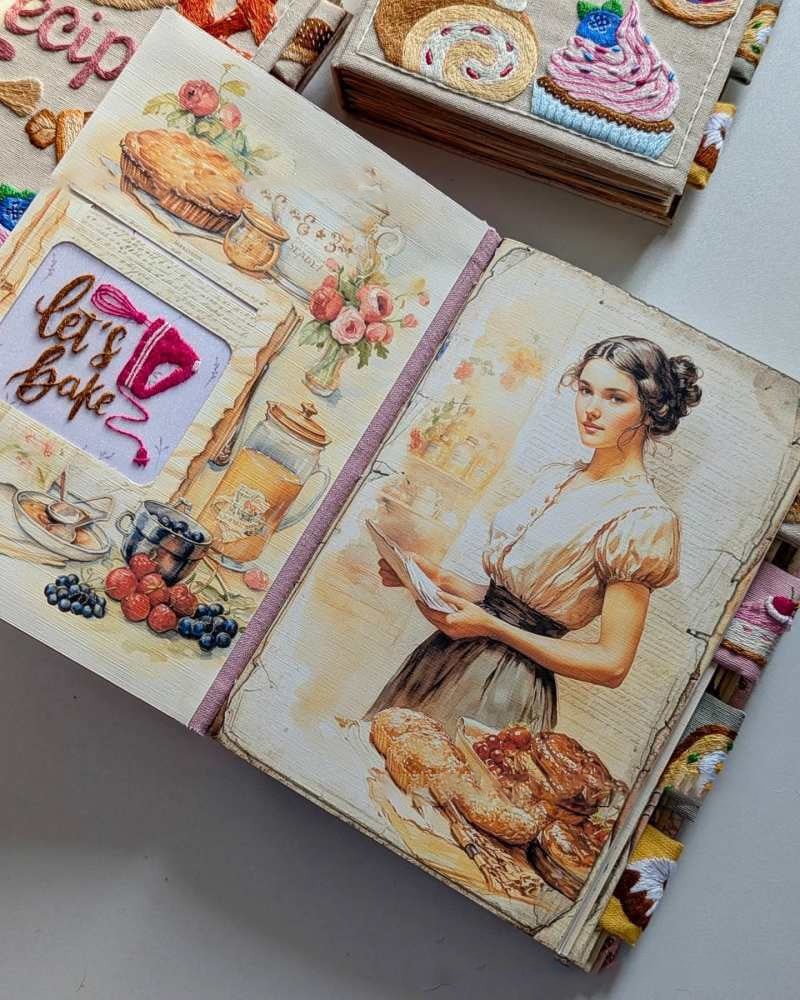 Carnet de recettes | Livre de recettes fait main | Couverture en tissu brodé | RecetteCœur