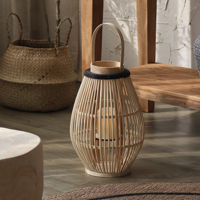 Lampe sur Pied en Bambou – Lanterne au Style de Bougeoir