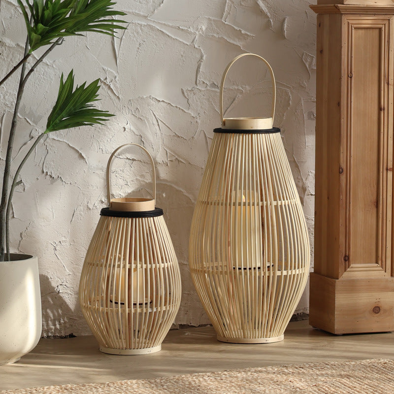 Lampe sur Pied en Bambou – Lanterne au Style de Bougeoir