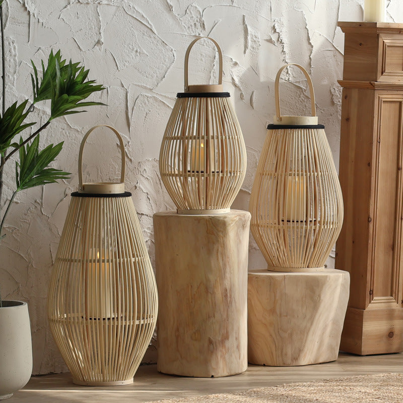 Lampe sur Pied en Bambou – Lanterne au Style de Bougeoir