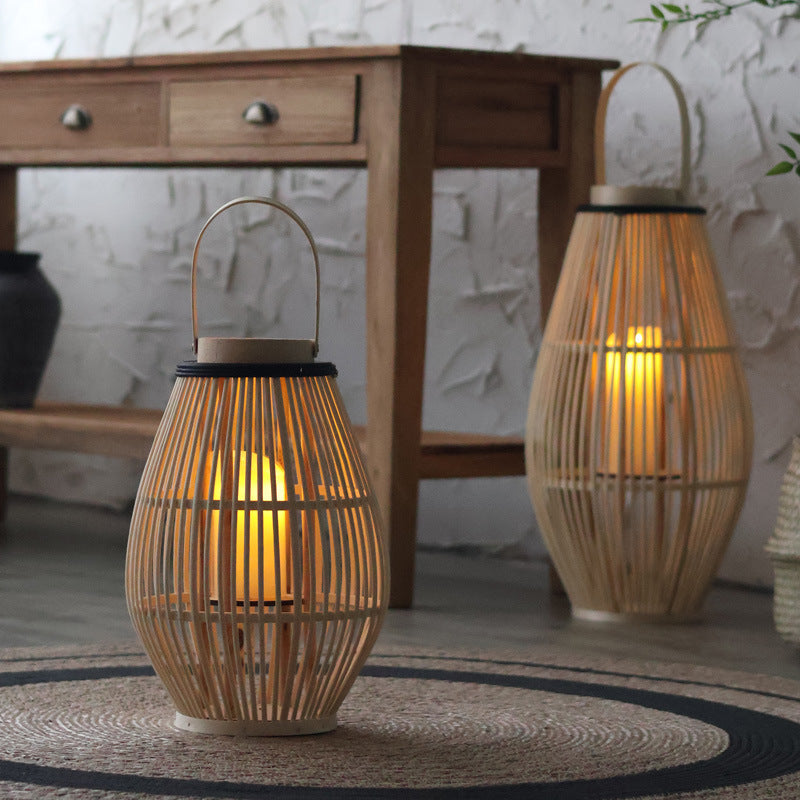 Lampe sur Pied en Bambou – Lanterne au Style de Bougeoir