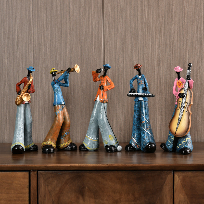 Figurine décorative de musicien en résine en position debout