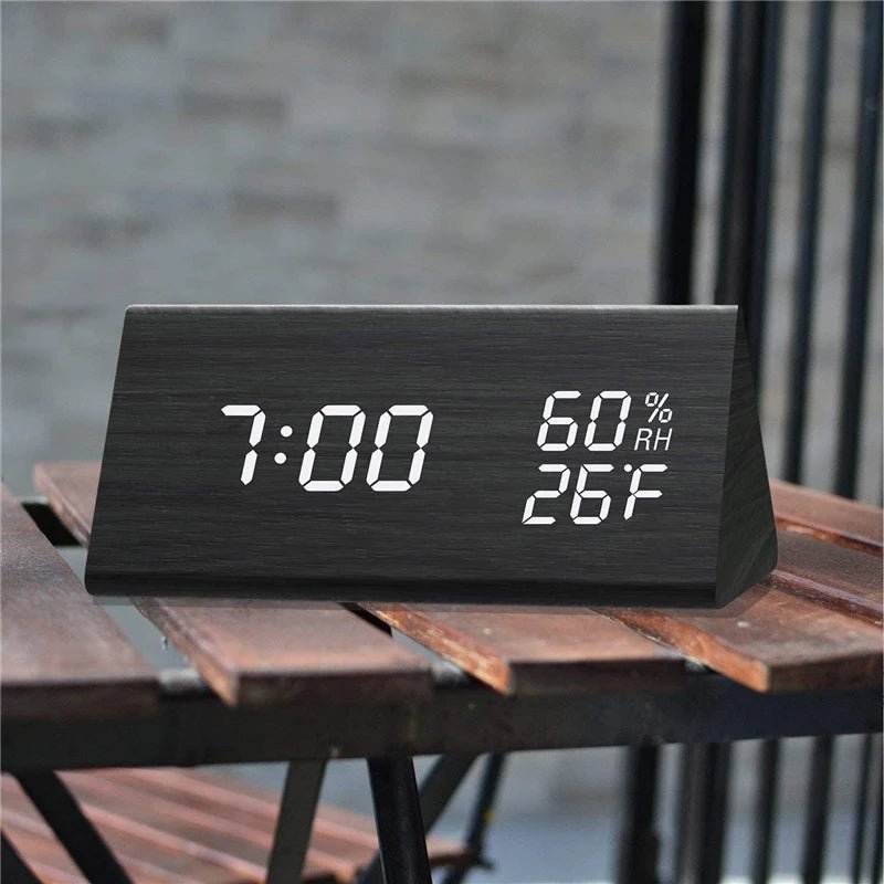ECOCLOCK – Horloge numérique en bois minimaliste avec affichage de la température et réglage de la lumière