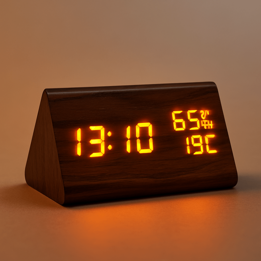 ECOCLOCK – Horloge numérique en bois minimaliste avec affichage de la température et réglage de la lumière