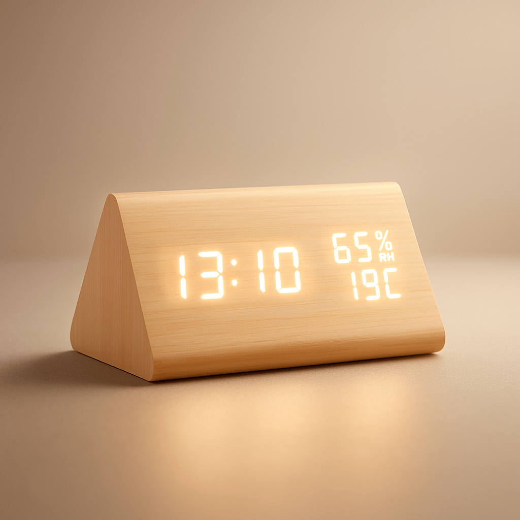 ECOCLOCK – Horloge numérique en bois minimaliste avec affichage de la température et réglage de la lumière