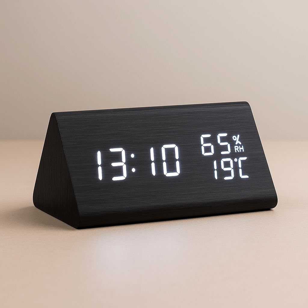 ECOCLOCK – Horloge numérique en bois minimaliste avec affichage de la température et réglage de la lumière