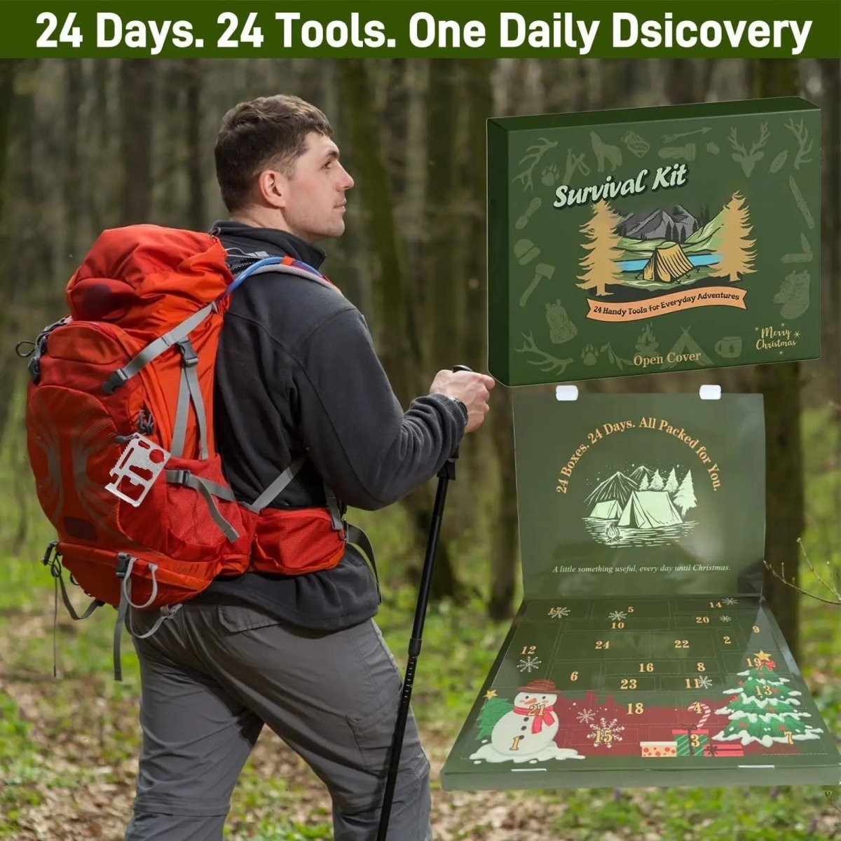GEARCRAFT 2026 – Calendrier de l'avent de survie de 24 jours avec des outils de plein air essentiels