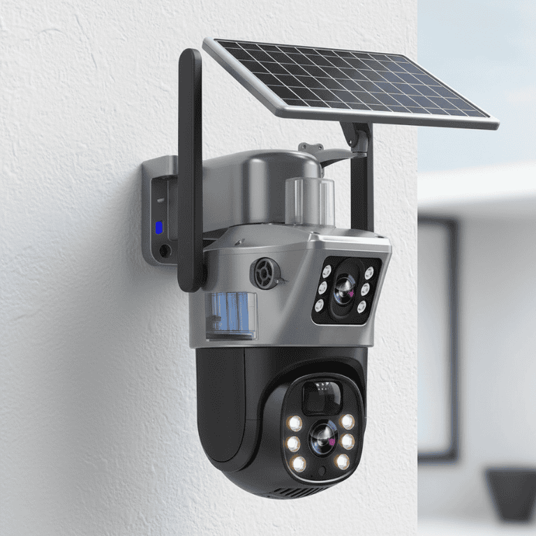 Caméra de sécurité sans fil 4K avec panneau solaire – 360 degrés et détection intelligente