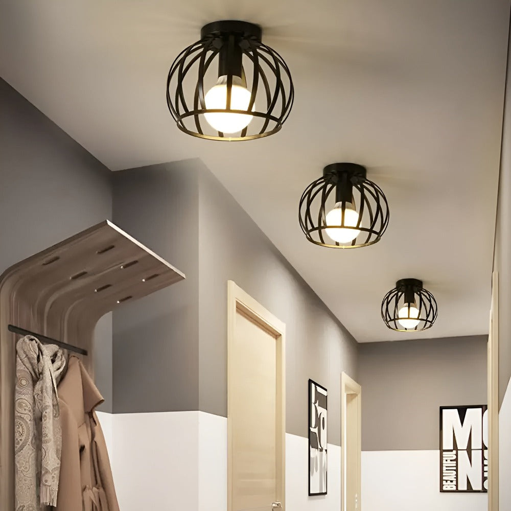 GeoLume – Lampe de Plafond Géométrique en Métal Noir
