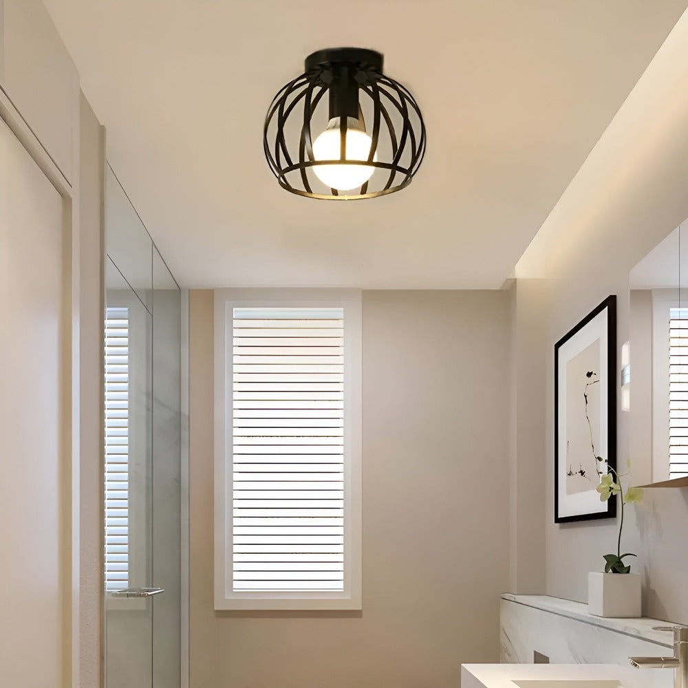 GeoLume – Lampe de Plafond Géométrique en Métal Noir