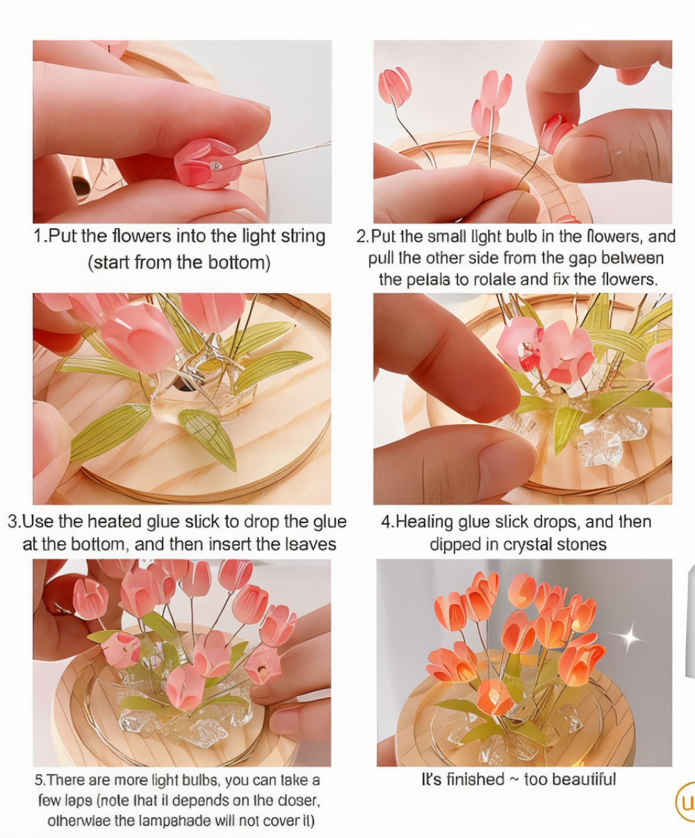 Lampe de fleurs LED tulipes – lampe décorative avec dôme en verre à piles