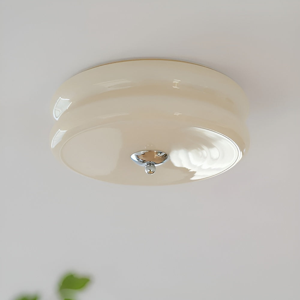 CremaHalo Plafonnier – Plafonnier Rond en Verre Crème avec LED Intégrée