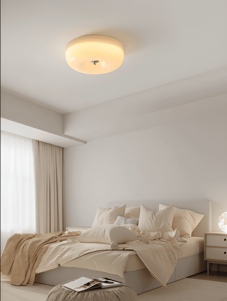 CremaHalo Plafonnier – Plafonnier Rond en Verre Crème avec LED Intégrée