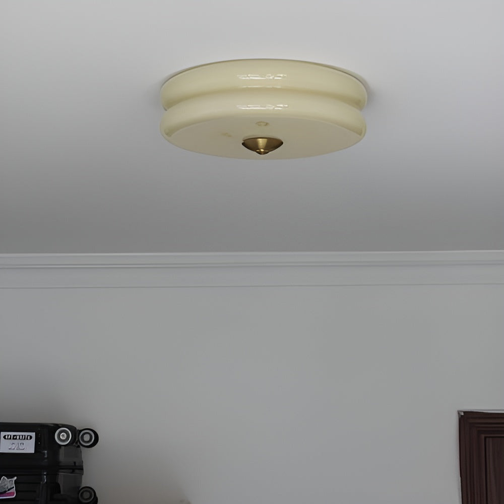 CremaHalo Plafonnier – Plafonnier Rond en Verre Crème avec LED Intégrée