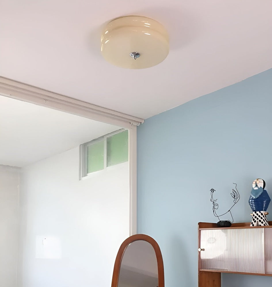 CremaHalo Plafonnier – Plafonnier Rond en Verre Crème avec LED Intégrée