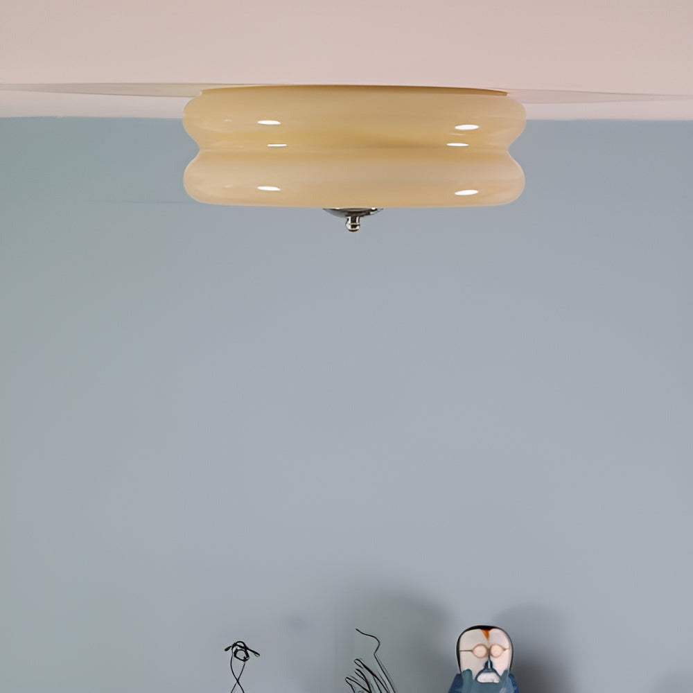 CremaHalo Plafonnier – Plafonnier Rond en Verre Crème avec LED Intégrée
